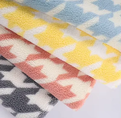 Ffabrig cnu ffwr cig oen sherpa houndstooth