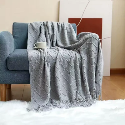 Tassel Jacquard Knitted Blanket